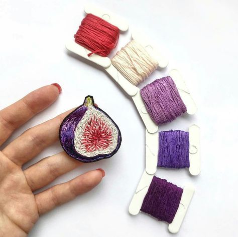 Fig Embroidery, Fig Art, Pineapple Jewelry, Tropical Jewelry, Banana Art, 자수 디자인, Sewing Embroidery Designs, Silk Ribbon Embroidery, Hand Embroidery Art