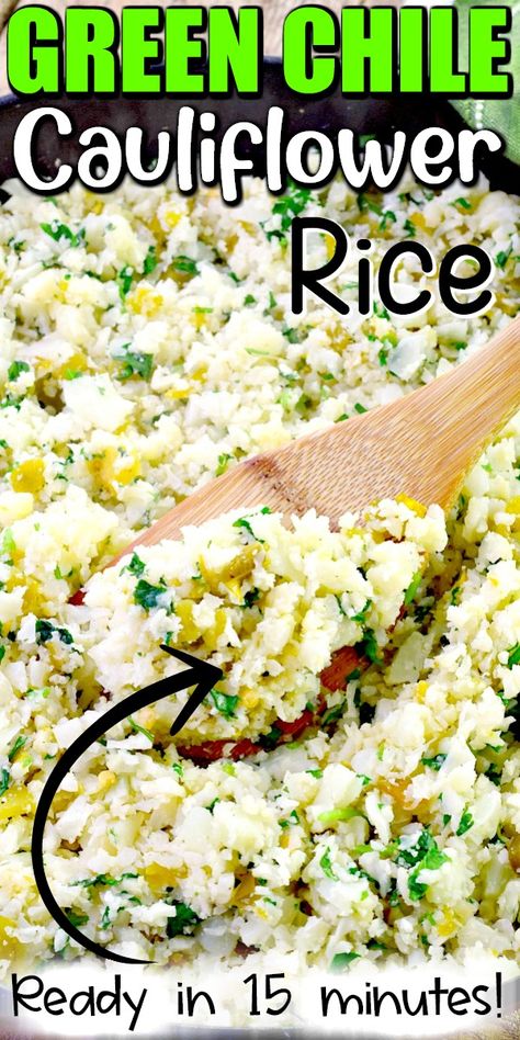 This Green Chile Cauliflower Rice recipe is the perfect low carb side dish to add a little zip to your keto meals. Low Carb Side Dish, Cauliflower Rice Recipe, Garlic Mashed Cauliflower, Low Carb Side, Keto Pasta, Loaded Cauliflower Casserole, Bacon Cauliflower, Riced Cauliflower, Cauliflower Mashed Potatoes