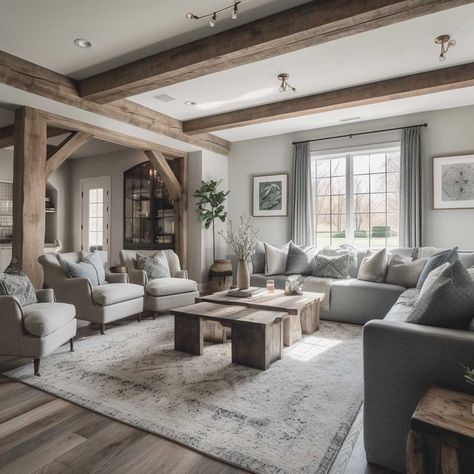 Grey Modern Farmhouse Living Room, Grey Farmhouse Living Room, Grey Modern Farmhouse, Grey Flooring Living Room, Living Room Wood Floor, Grey Couch Living Room, Modern Rustic Living Room, Rustic Farmhouse Living Room, Modern Farmhouse Living