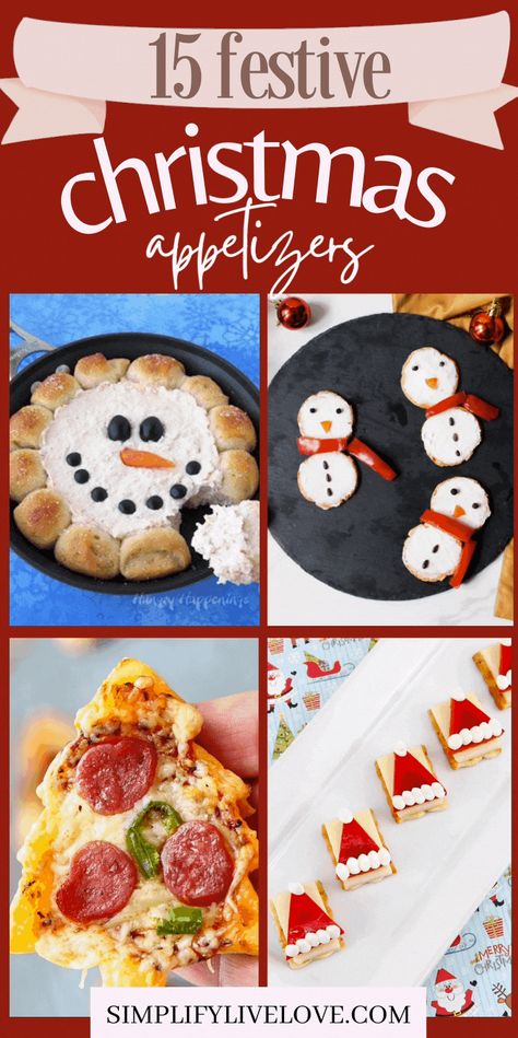 Looking for a quick and easy Christmas Appetizer? These festive little snowman crackers are so cute, even your kids can make them. Plus enjoy the list of 14 more easy and festive Christmas party appetizer ideas! Many of them are so easy, even your kids will be thrilled to make them! #christmasappetizers #appetizerrecipes #easyappetizer #christmas Finger Foods For Christmas Party Kids, Kid Christmas Appetizers, Fun Christmas Foods For Kids, Children’s Christmas Party Food, Christmas Eve Appetizers For Kids, Kid Appetizers Christmas, Christmas Appetizers Party Kids, Kids Appetizers Christmas, Kids Christmas Appetizer Ideas