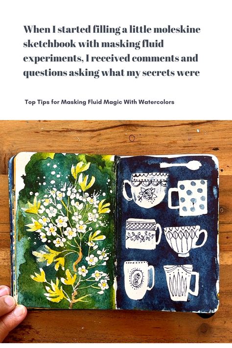 Watercolor Sketchbook Journal Ideas, Masking Fluid Watercolor, Watercolor Experiments, Win Illustration, Expressive Watercolor, Journal Illustration, Ohn Mar Win, Sketchbook Watercolor, Illustration Journal