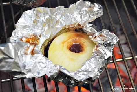 Grilled Onions In Foil Packets | Miss Information Onions On The Grill, Baked Onions, Roasted Onions, Foil Packets, Vidalia Onions, Grilled Onions, Bouillon Cube, Onion Recipes, French Onion Soup