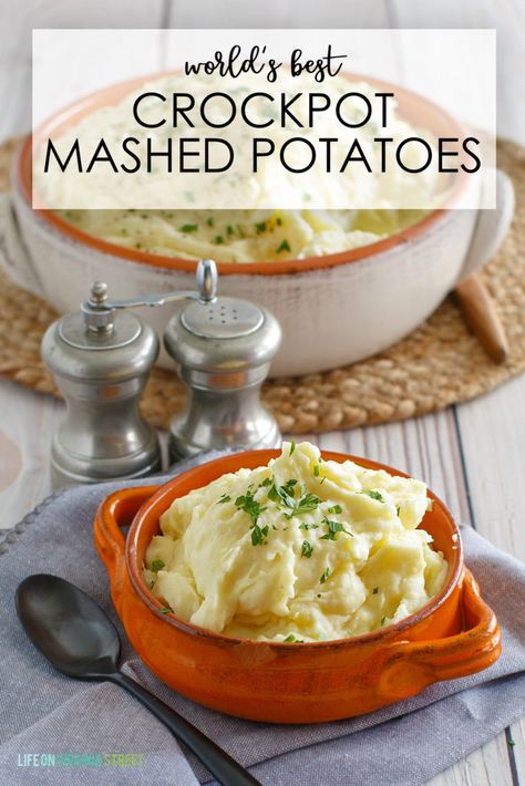 Crockpot Mashed Potatoes Recipe | Life On Virginia Street Best Crockpot Mashed Potatoes, Recipe Graphic, Crockpot Mashed Potatoes, Cream Cheese Potatoes, Best Crockpot, Life On Virginia Street, Mashed Potatoes Recipe, Fall Cocktails Recipes, Mashed Potato Recipes