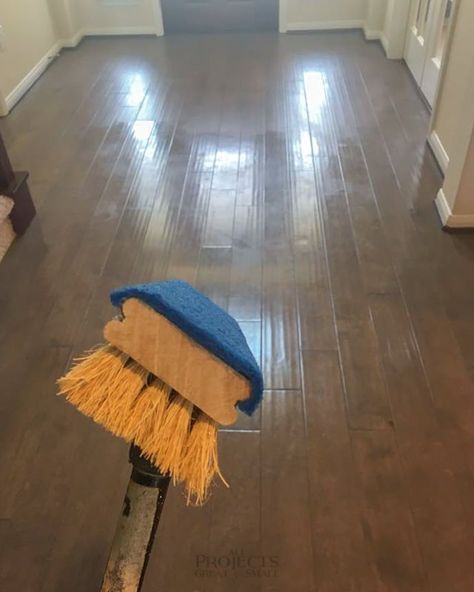 Remove Mop & Glo from Wood Floors - All Projects Great & Small Wood Floor Polish, Mopping Hardwood Floors, Mop Wood Floors, Push Broom, Grease Stains, Dark Wood Floors, Magic Eraser, Laminate Flooring, Vinyl Flooring