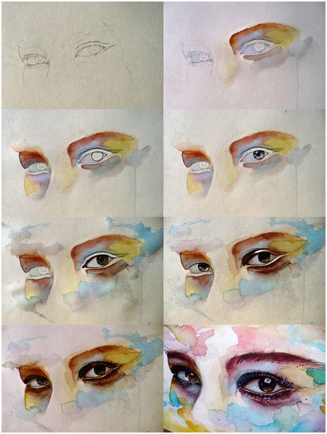 Watercolor eye study, step by step by jane-beata Jane Beata, Eye Study, Watercolor Eyes, Watercolor Paintings Easy, Art How, Beginner Painting, Watercolour Tutorials, Watercolor Portraits, Art Watercolor