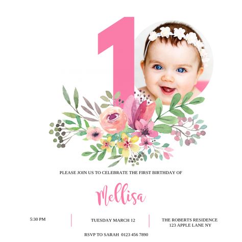 1st Birthday Card Invitation, Birthday Card Invitation, Birthday Card Template Free, Birthday Card With Photo, Card Template Free, 1st Birthday Invitation Template, Birthday Invitation Card Template, 1st Birthday Card, Baby Birthday Invitations