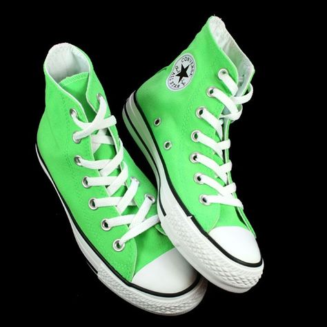 I need these so cute! Neon Green Converse, Lime Green Converse, Allstars Converse, Converse Hightops, Wedding Converse, Baby Converse, Star Converse, High Top Converse, 9th Grade