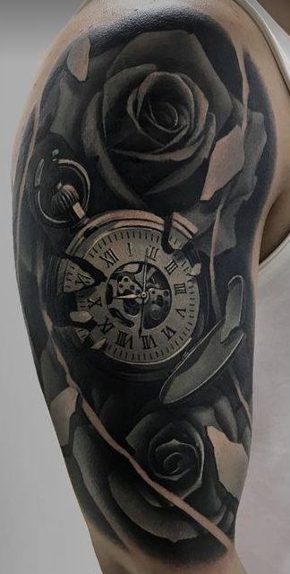 Cover Up Shoulder Tattoo Men, Clock Cover Up Tattoo, Tattoo Cover Up Ideas For Men Arm, Dark Tattoo Cover Up Ideas For Men, Calf Tattoo Men, Japanese Tiger Tattoo, Jaguar Tattoo, Soldier Tattoo, Art Inspired Tattoos