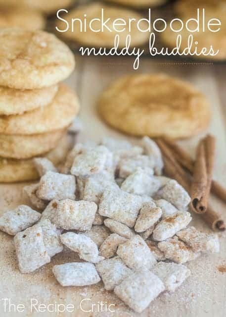 Snickerdoodle Muddy Buddies Churro Puppy Chow, Puppy Chow Chex Mix Recipe, Chex Mix Puppy Chow, Muddy Buddies Recipe, Puppy Chow Recipes, The Recipe Critic, Chex Mix Recipes, Muddy Buddies, Recipe Critic