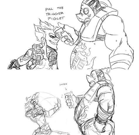 Roadhog And Junkrat, Junk Rat, Junkrat Fanart, Junkrat And Roadhog, Overwatch Funny, Disney Princess Cartoons, Overwatch Comic, Overwatch Fan Art, Overwatch 2