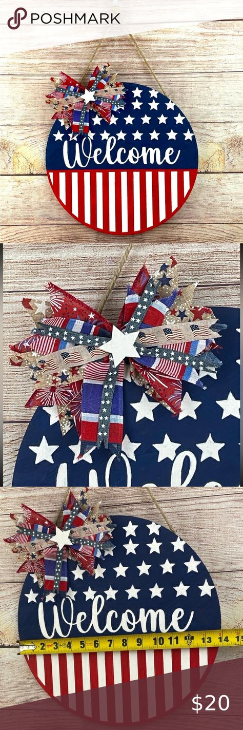 14” 4th of July Patriotic Welcome Door Hanger Sign - New Handmade Welcome Door Sign, Welcome Door Hanger, Welcome Door Signs, Welcome Door, Door Sign, Door Signs, Door Hanger, Door Hangers, 4th Of July