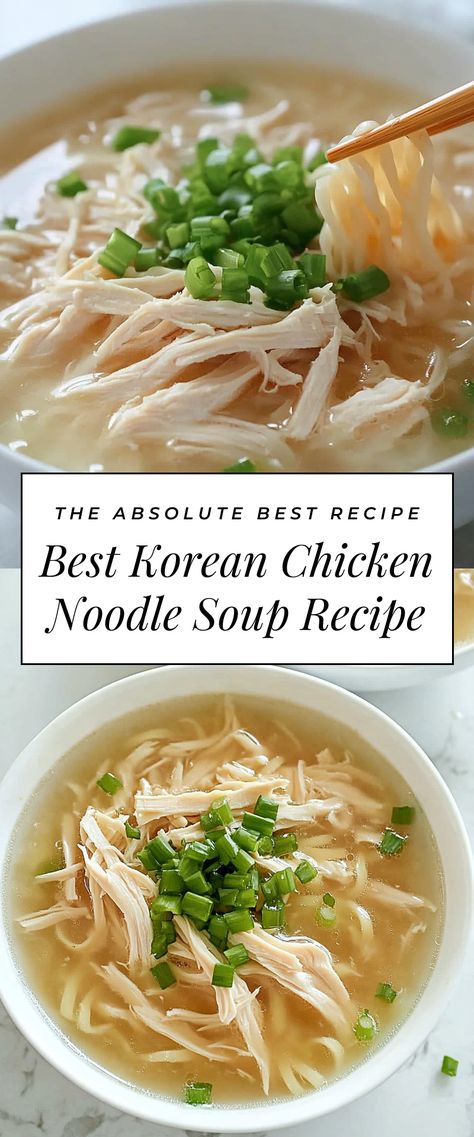 Image for Best Korean Chicken Noodle Soup Recipe Chicken Soup Korean, Japanese Chicken Soup, Korean Chicken Soup Recipe, Healthy Korean Soup Recipes, Korean Soup Recipes Simple, Asian Chicken Soup Recipes, Chicken Rice Noodle Soup, Easy Korean Chicken, Asian Chicken Soup