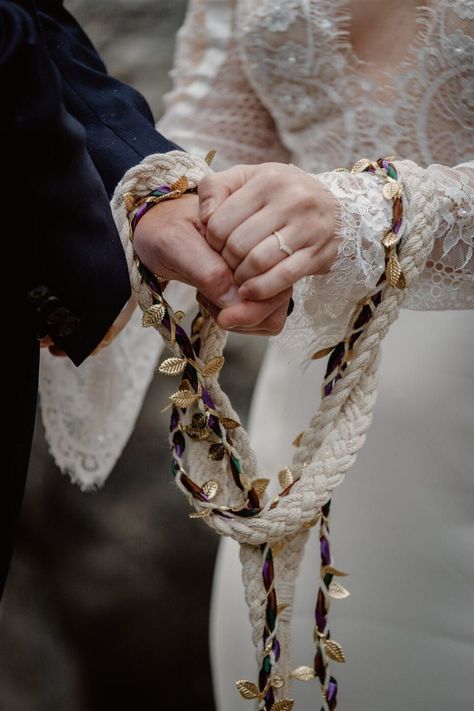 Pagan Wedding Handfasting, Pagan Wedding Theme, Viking Wedding Traditions Bridal Crown, Wedding Hand Fasting, Handfasting Ceremony Photography, Norse Wedding Swords, Handfasting Ceremony Photos, Wedding Hand Tying Ceremony, Handfasting Ceremony Aesthetic