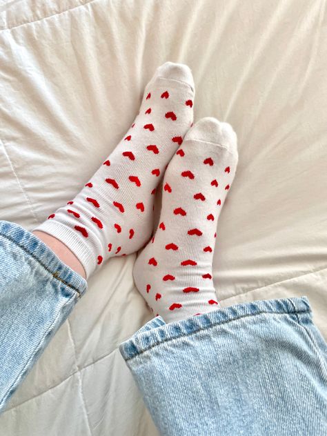 Heart Socks Aesthetic, Cute Socks Aesthetic, Leg Warmers Aesthetic, Valentine Socks, Sock Ideas, Aesthetic Socks, Valentines Socks, Pretty Socks, Socks Aesthetic