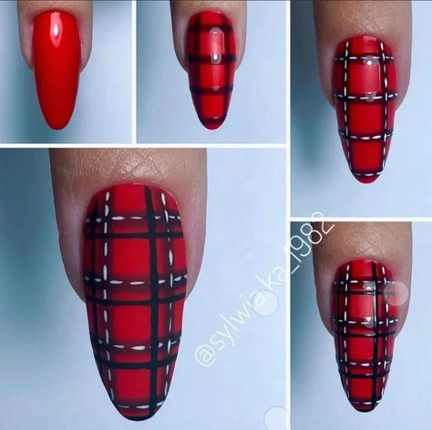 Diy Plaid Nails, Easter Nails Designs, Cute Easter Nails, Plaid Nail Designs, Plaid Nail Art, Christmas Nail Art Easy, Line Nail Art, Nail Art Designs Images, Nail Drawing