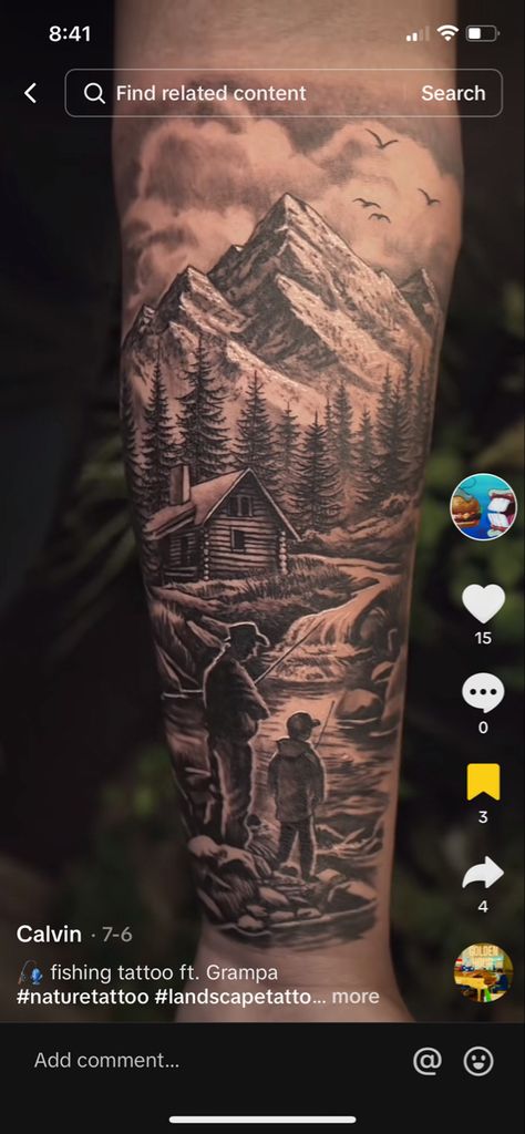 Tattoo Ideas For Men Farmer, Hunting Shoulder Tattoos For Guys, Mens Wilderness Tattoo, Southern Arm Tattoos, Outdoor Theme Tattoo Sleeve, Cowboy Scene Tattoo, Genesis 27:3 Tattoo, Men Country Tattoos, Hunting Scene Tattoo