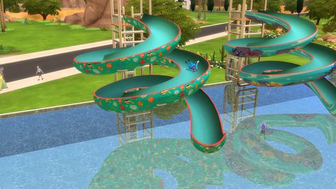 the sims 4 fixed objects summer, waterbom slide, surfing kids, and sail kids by waronkcc | waronkcc on Patreon Sims 3 Island Paradise, Surfing Kids, Swimming Pool Slides, Kids Yard, Sims 4 Cheats, Pool Floaties, Summer Packing, The Sims 4 Packs, Sims 4 Expansions