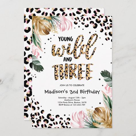 Leopard Print Birthday, Wild Birthday Party, Wild Jungle, Wild One Birthday, Third Birthday Party, Wild One Birthday Party, 9th Birthday Parties, 2nd Birthday Invitations, Jungle Birthday