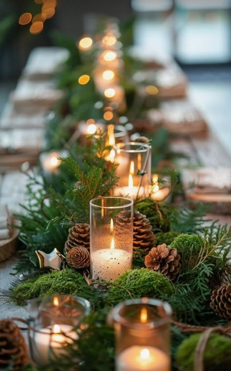 Christmas Table Centerpieces Ikea, Winter Forest Tablescape, Simple Forest Wedding Table Decor, Fox Theme Wedding, Forest Themed Christmas Decor, Winter Forest Wedding Centerpieces, Woodland Forest Centerpieces, January Wedding Table Decor, Small Winter Centerpieces