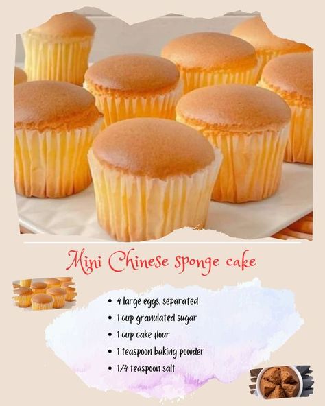 Easy Asian Dessert Recipes, Basic Cupcake Recipe, Fancy Desserts Recipes, Sponge Cake Recipe, Homemade Cookbook, Bake Sale Recipes, Sponge Cakes, Cake Recipes Easy Homemade, Cookie Recipes Homemade