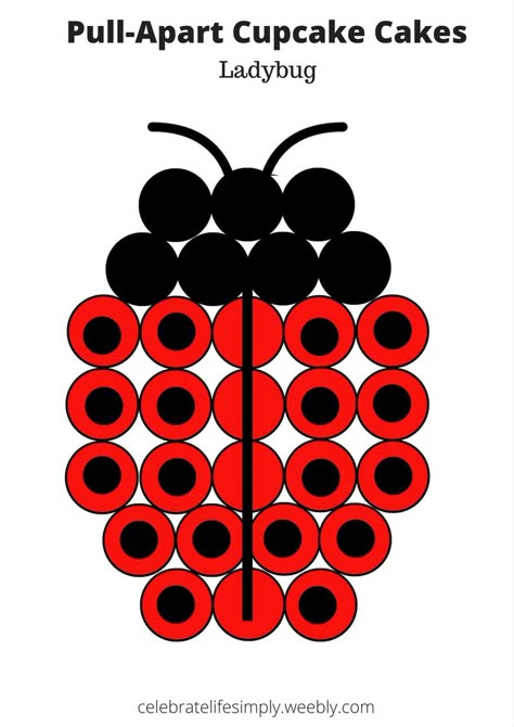 Ladybug Pull-Apart Cupcake Cake Template | Over 100 Free templates for DIY Pull-Apart Cupcake Cakes @ celebratelifesimply.weebly.com Cupcakes Princess, Cupcake Pull Apart, Cupcake Template, Cupcakes Fruit, Pull Apart Cakes, Kitty Cupcakes, Ladybug Cakes, Ladybug Cupcakes, Pull Apart Cupcake