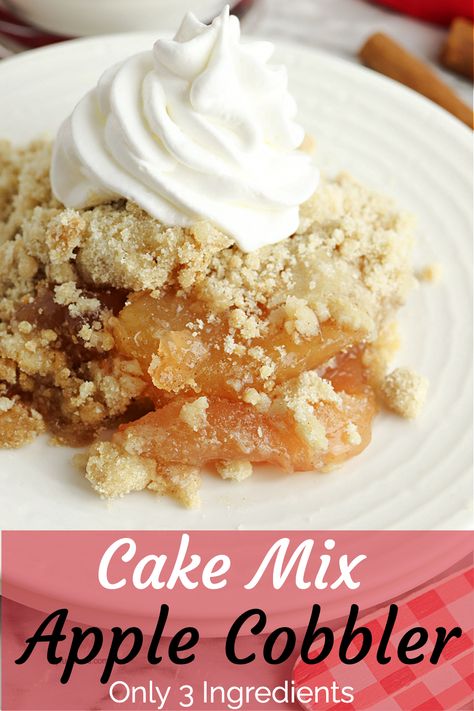 A cake mix apple cobbler recipe is a 3 ingredient apple dump cake. Make this easy apple cobbler recipe with cake mix, apple pie filling and butter. #CakeMixAppleCobbler #AppleCobblerRecipeWithCakeMix #EasyAppleCobblerRecipe #myturnforus #3IngredientAppleDumpCake #DumpCake #AppleDumpCake Recipes With Canned Apple Pie Filling Yellow Cake Mixes, Mini Cobbler Recipes, 3 Ingredient Apple Dump Cake, Cake Mix Apple Cobbler, Camping Treats, Apple Cobbler Easy, Recipes Deserts, Apple Dump Cake, Apple Cobbler Recipe