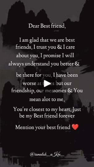 9.2K views · 2.2K reactions | Tag/share your best friend ❤️🦋🌸
Follow for more @iamalok_akm_ 

Dear Best friend,
I am glad that we are best friends, I trust you & I care about you, I promise I will always understand you better & be there for you, I have been worse at times but our friendship, our memories & You mean alot to me,
You're closest to my heart, Just be my Best friend forever
#trending 
.❤️❤️😍😍❤️❤️😍😍❤️❤️😍😍
.🙏🙏🦋🦋🙏🙏🦋🦋🙏🙏🦋🦋
. Follow for more @iamalok_akm_
.🌸🌸❤️❤️🌸🌸❤️❤️🌸🌸❤️❤️
.🌸🌸🦋🦋🌸🌸🦋🦋🌸🌸🦋🦋
_____________
#bestie #bestfriend
#bestfriends #friendship #dosti #bff #bffgoals
#bestiesforlife
#friendshipday #love
#friendshipgoals #friendshipquotes
#quotes #instaborn
#borninstagram
#asthetic #trend #trendingreels #bffgoals | 𝐀ᒪØⓀ 𝔀яƗ𝐓𝑒я | rakesh_writing Your Friendship Means The World To Me, Love My Best Friend Quotes, I Trust You Quotes, My Best Friend Quotes, Trust Yourself Quotes, Be My Best Friend, Beat Friends, Best Friend Forever, Dear Best Friend