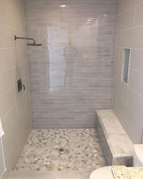 River Stone Bathroom Floor, River Rock Tile Shower Floor, River Stone Shower Floor, White Subway Tile Shower With River Rock Floor, River Rock Shower Floor, Fall River, Water Falls, River Stones, Stone Tile