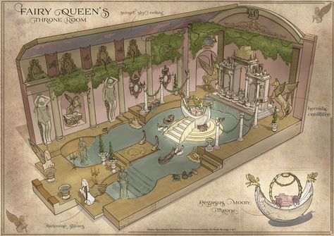 ArtStation - FAIRY THRONE ROOM, Daryna Kyrychenko Queen Throne, Dnd Room, Feng Zhu, Interior Concept Art, Fantasy Worlds, Throne Room, Fairy Queen, Architecture Drawing Art, Interior Illustration