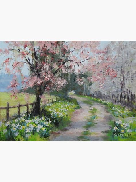 Spring Walk, Spring Scenery, Pastel Sec, Acrylic Landscape, Landscape Paintings Acrylic, Spring Landscape, Landscape Art Painting, Tableau Art, Spring Painting