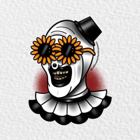 Terrifier Tattoo Ideas, Art The Clown Terrifier Tattoo Design, Art Terrifier Tattoo, Horror Icon Tattoos, The Terrifier Tattoo, Ghostface Flash Tattoo, Art The Clown Drawing Terrifier, Art The Clown Art, Terrifier Tattoo Design