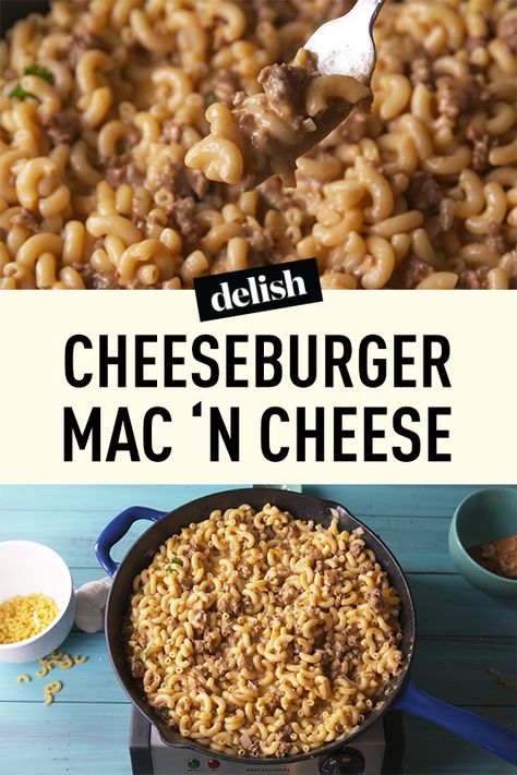 This Cheeseburger Mac & Cheese Will Have You Glued To Your Plate Ground Beef Mac N Cheese, Beef Mac N Cheese, Cheeseburger Mac And Cheese, Beef Mac And Cheese, Cheeseburger Mac, Kid Recipes, Joe Recipe, Macaroni Recipes, Meat Pasta