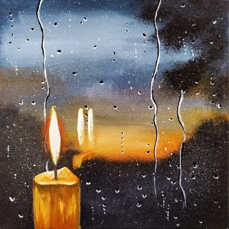 Rainy window candle fall autumn Rainy Window Painting, Fall Window Painting, Rain Drops On Window, Rain Mood, Rain Candle, Aesthetic Rain, Rainy Window, Rain Window, Friend Painting