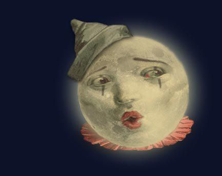 Pagliacci as the moon Man In The Moon Face, Moon Madness, Vintage Celestial, Man In The Moon, Vintage Moon, In The Moon, Moon Pictures, Moon Illustration, Moon Face