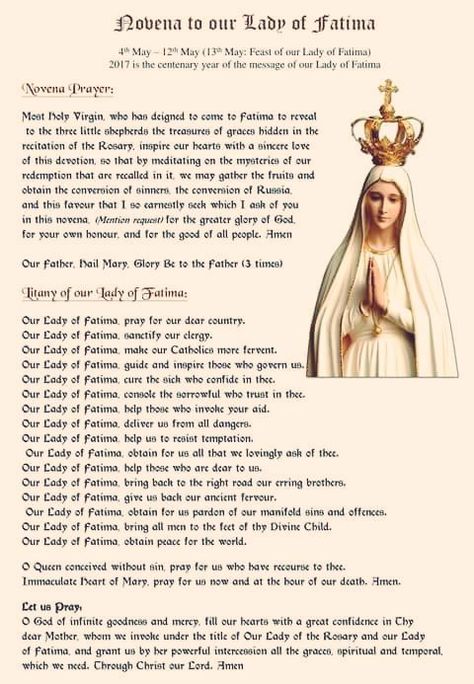 Novena to Our Lady of Fatima starts May 5th Our Lady Of Fatima Novena, Our Lady Of Fatima Prayer, Novena Prayers Catholic, Marian Devotion, Novenas Catholic, Fatima Prayer, Tattoos Celebrities, Catholic Prayers Daily, Outdoors Quotes