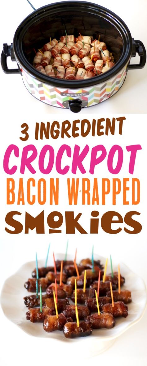 Lil Smokies Bacon And Brown Sugar, Thanksgiving In Crock Pot, Crock Pot Finger Foods For Party, Lil Smokies And Bacon, Finger Food Crockpot, Brown Sugar Weenies Bacon Wrapped, Bacon Wrapped Weenies Crockpot, Brown Sugar Bacon Wrapped Little Smokies, Crock Pot Party Appetizers