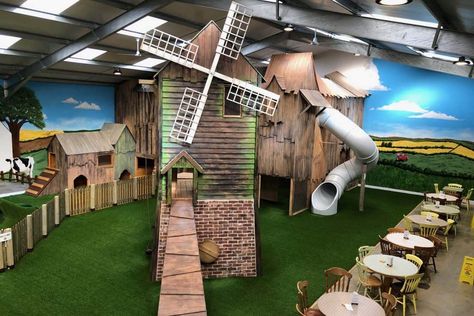 Design and build of new indoor visitor attraction play park with slides, climbing ropes and more for Windmill Farm Park in Leicestershire Soft Play Centre, Toddler Play Area, Play Park, Adventure Playground, Soft Play Area, Indoor Play Areas, Adventure Inspiration, Playground Design, New Farm