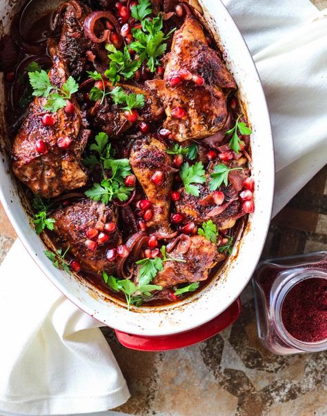 Chicken With Pomegranate, Sumac Recipes, Bird Recipes, Pomegranate Chicken, January Recipes, Pomegranate Recipes, Chicken Roasted, Middle Eastern Dishes, Persian Food