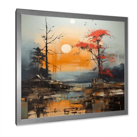 This beautiful "Orange Grey Asian Landscape II" Framed Canvas Art is printed using the highest quality fade resistant ink on canvas. Every one of our Landscapes Wall art is printed on premium quality cotton canvas. Watercolor Night Sky, Ocean Art Painting, Abstract Tree Painting, Asian Landscape, Nature Art Drawings, Orange Grey, Landscape Wall Art, Landscape Canvas, Framed Canvas Wall Art