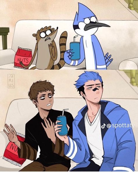 Regular Show Human, Mordecai Y Rigby, Cartoon Characters As Humans, Study Books, Anime Vs Cartoon, Cartoon As Anime, Regular Show, Spanish Books, Anime Version