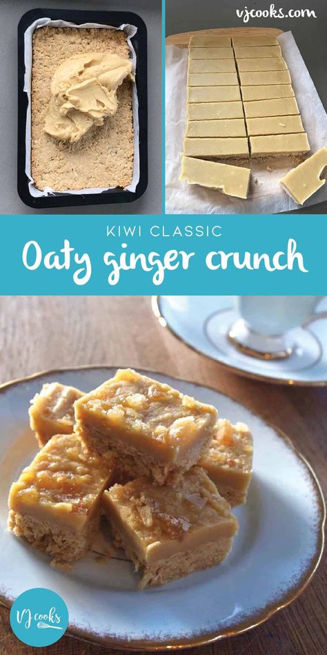 Oaty ginger Crunch Ginger Crunch, Crunch Recipe, Slice Recipe, Tray Bake Recipes, Slices Recipes, Ginger Recipes, Biscuit Recipe, Easy Cake, Sweet And Spicy