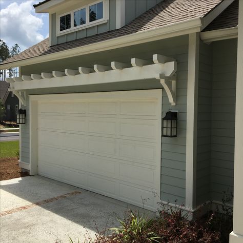 Garage Door Pergola Arbors, Garage Doors Pergola, Pergola On Garage Door, Garage Door Trellis Pergolas, Garage Door Arbor, Garage Arbor Pergola, Eyebrow Pergola Garage Doors, Corbels Over Garage Door, Trellis Above Garage Door