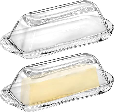 Amazon.com | Okllen 2 Pack Glass Butter Dish with Lid, Large Butter Container Classic Butter Holder with Cover, Butter Keeper Saver, BPA Free, Dishwasher Safe, Clear: Butter Dishes Butter Tray, Butter Holder, Butter Container, Dish Design, Glass Butter Dish, Butter Keeper, Knife Holder, Kitchen Things, Stick Of Butter