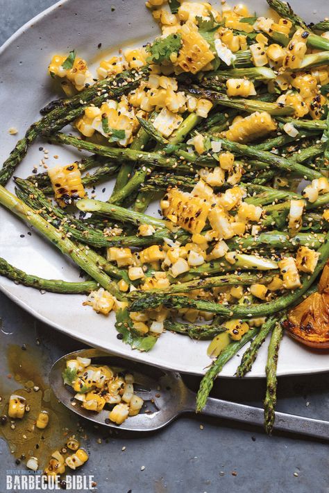 This salad reminds me of everything I love about summer—fresh corn, outdoor cooking, and the deep char of the grill. Can't wait! Asparagus Recipes Grilled, Sesame Seeds Recipes, Easy Asparagus Recipes, Grilled Asparagus Recipes, Corn Chicken, Asparagus Recipes, Bacon On The Grill, Summer Vegetables, Chicken Asparagus