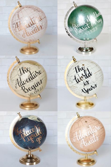 Guest Book Globe, Globe Ideas, Alternative World, Hand Painted Globe, Painted Globe, Handlettering Calligraphy, Custom Guest Book, Personalized Wedding Guest Book, Wedding Guest Books