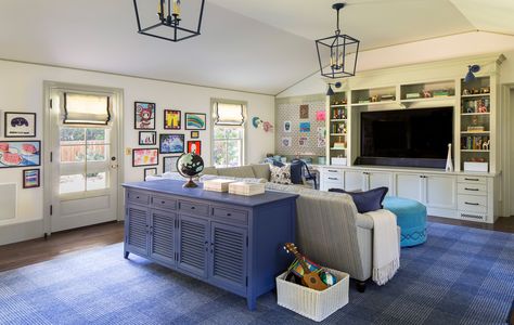 Tim Barber Ltd. | House of Turquoise Storage Unit Living Room, Family Room Playroom, Southern Colonial, Living Room Playroom, Wall Storage Unit, House Of Turquoise, Luxe Interiors, Colonial Revival, Transitional Living Rooms