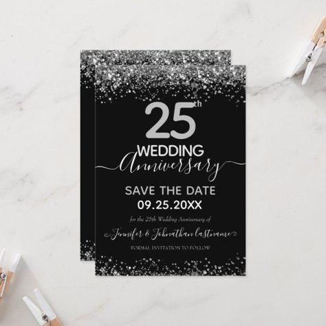 Glitter 25th Wedding Anniversary Invitation Save The Date 25th Wedding Anniversary, 25th Wedding Anniversary Invitations, Parents Wedding, Wedding Anniversary Invitations, Silver Anniversary, 25th Wedding Anniversary, Anniversary Invitations, Budget Saving, Formal Invitation