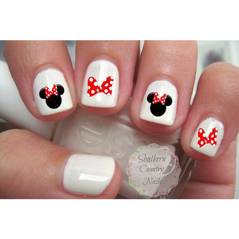 Minnie Mouse Red Bow Nail Art Decals ($3.99) ❤ liked on Polyvore featuring beauty products, nail care and nail treatments Minnie Bow Nails, Minnie Mouse Bow Nails, Red Opi Nails, Trip Nails, Mouse Nail Art, Minnie Mouse Roja, Mouse Nails, Disney Inspired Nails, Minnie Mouse Nails