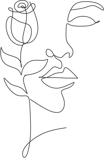 Minimal Line Art Woman Face with Rose Flower - Icons by Canva Plants Line Art, Continuous Line Tattoo, Art Woman Face, Rose Line Art, Embroidered Canvas Art, Arte Aesthetic, Face Line Drawing, Female Face Drawing, Line Art Flowers