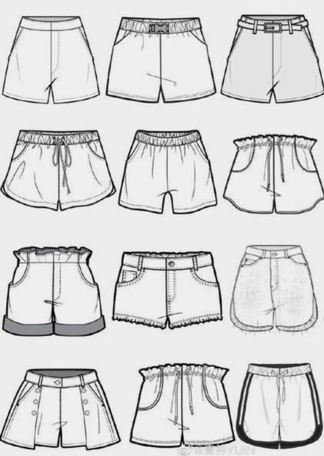 Drawing Shorts Reference, Shorts Design Drawing, Baggy Shorts Drawing, Jean Shorts Drawing Reference, How To Draw Jean Shorts, Short Pants Drawing, Jean Shorts Drawing, Jacket Around Waist Drawing, Short Desenho